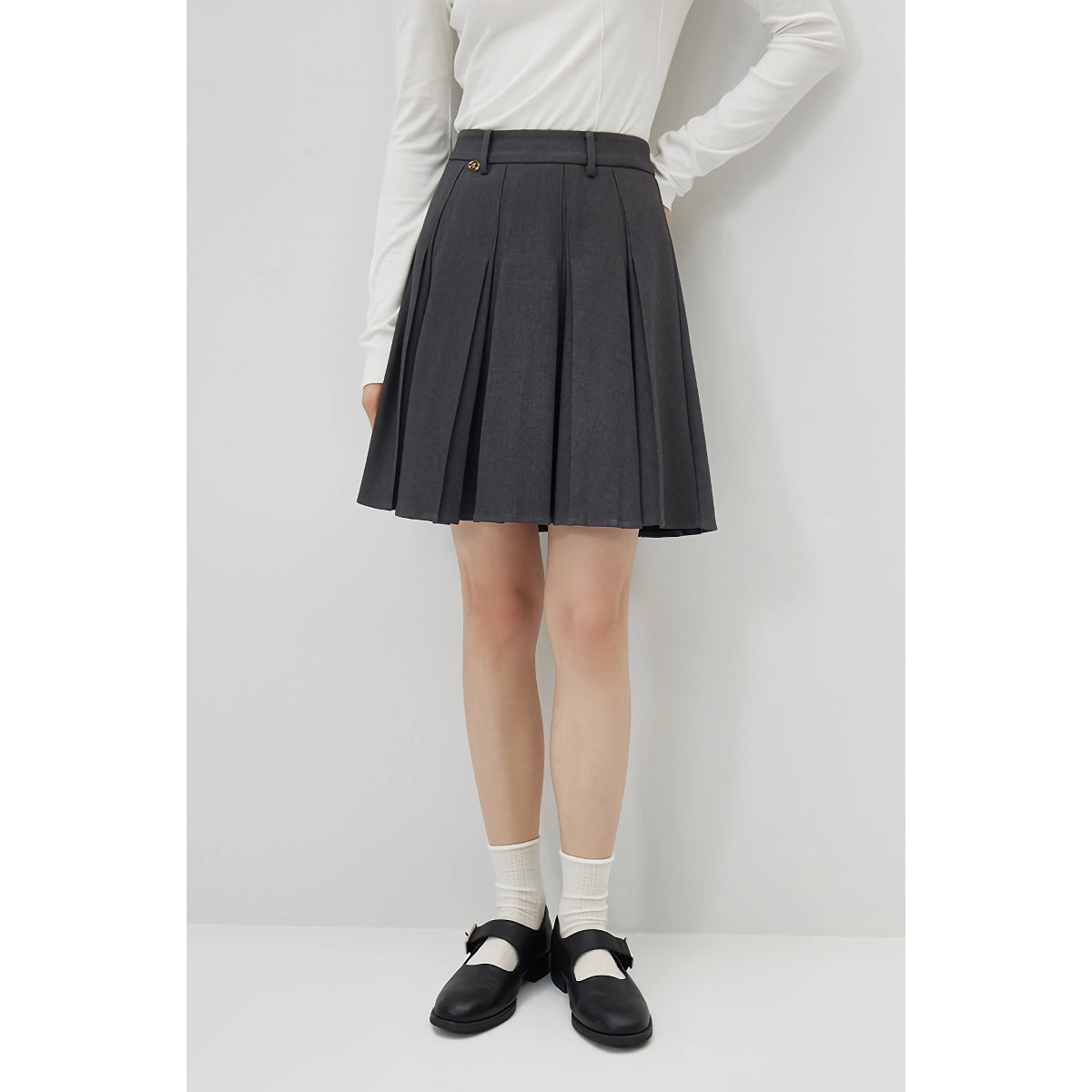 High-Waisted I-Shaped Pleated Mini Skirt for Women