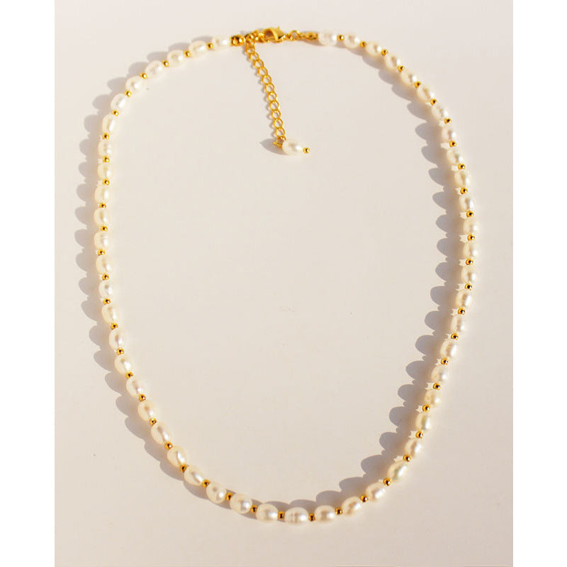 Real Freshwater Rice Pearl Beaded Clavicle Chain - Dazpy