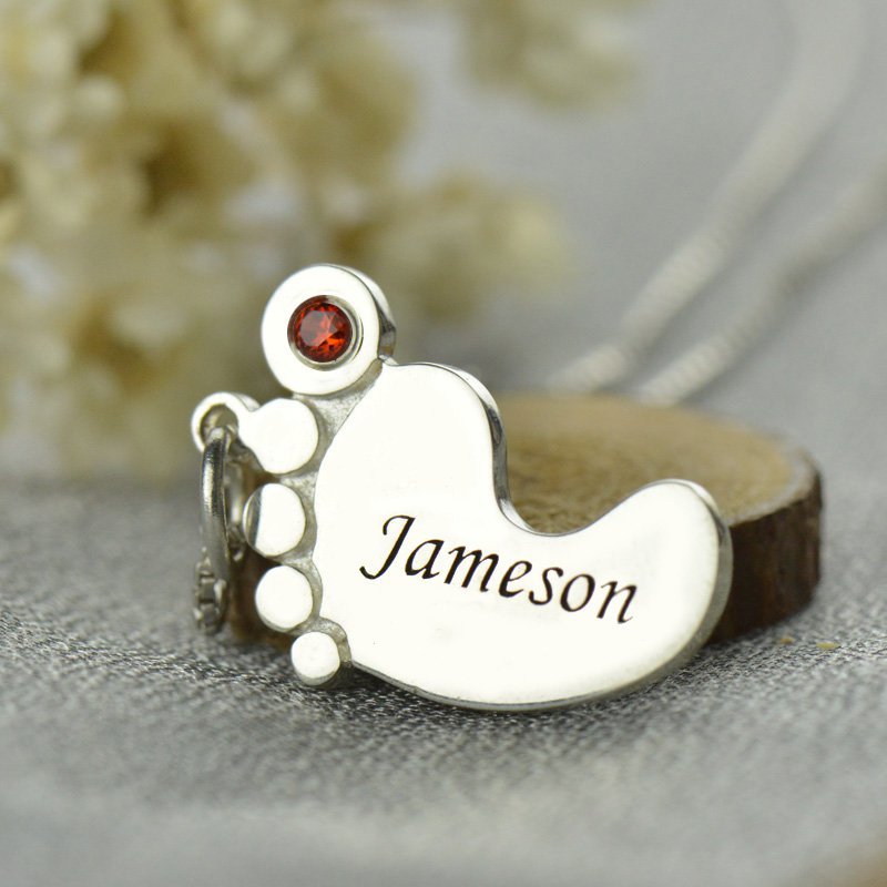 Personalized Name Necklace For Mother Custom Stainless Steel Baby Feet - Dazpy