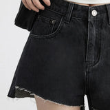 High Waist Asymmetric Hem Denim Shorts