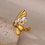 Mermaid Tail Stainless Steel Ring with Imitation Pearls – Luxury Women's Jewelry