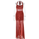 Vestido de cuello halter plisado con espalda descubierta