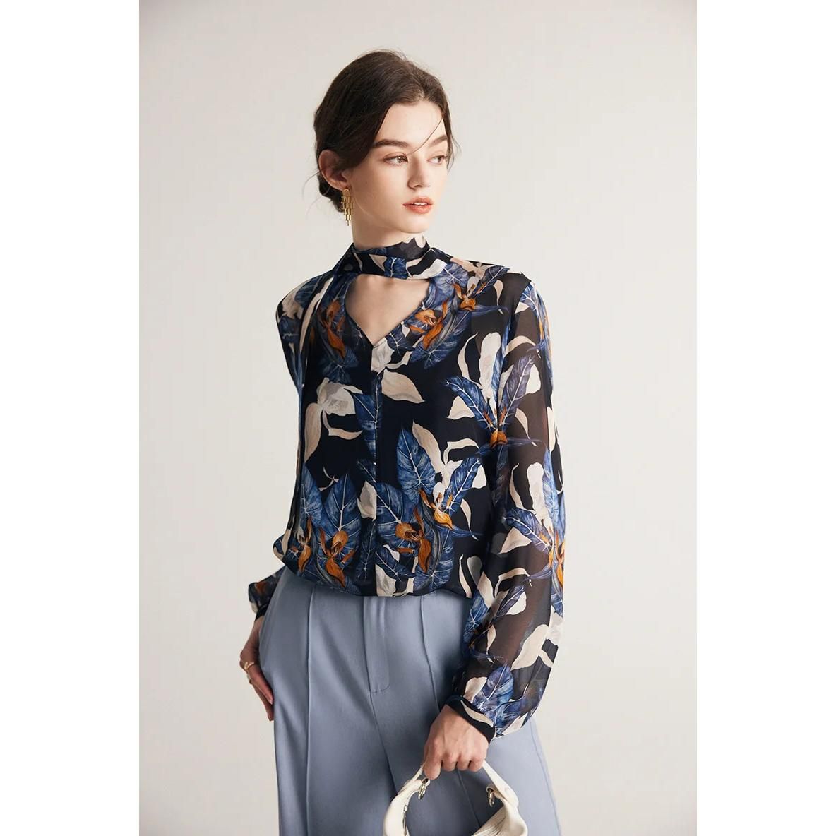 Elegant Silk-Blend Bow Collar Blouse