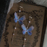 Long Tassel Butterfly Super Fairy Style Earrings Without Earholes - Dazpy