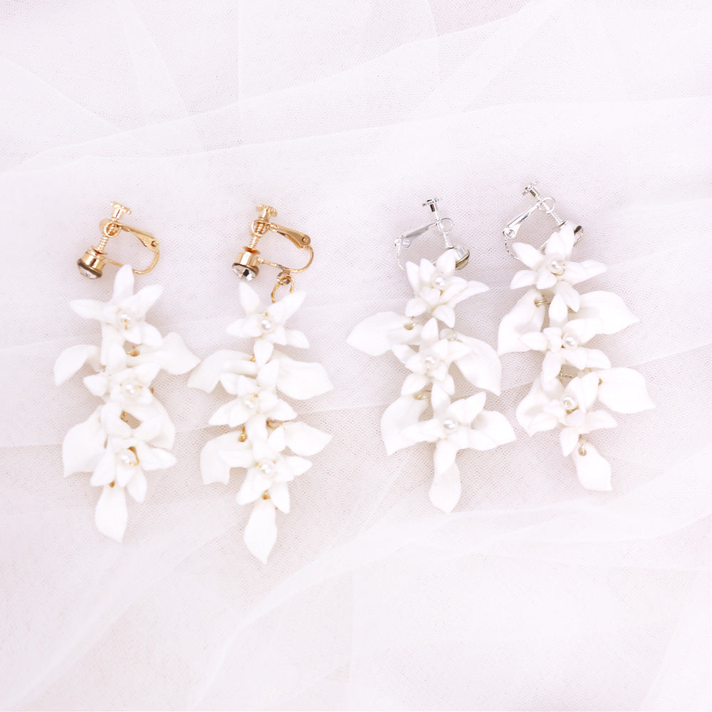 Gold And Silver Dual Color Ceramic Flower Earrings - Dazpy