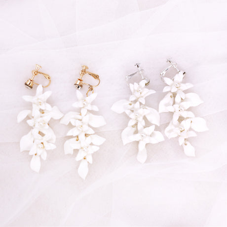 Gold And Silver Dual Color Ceramic Flower Earrings - Dazpy