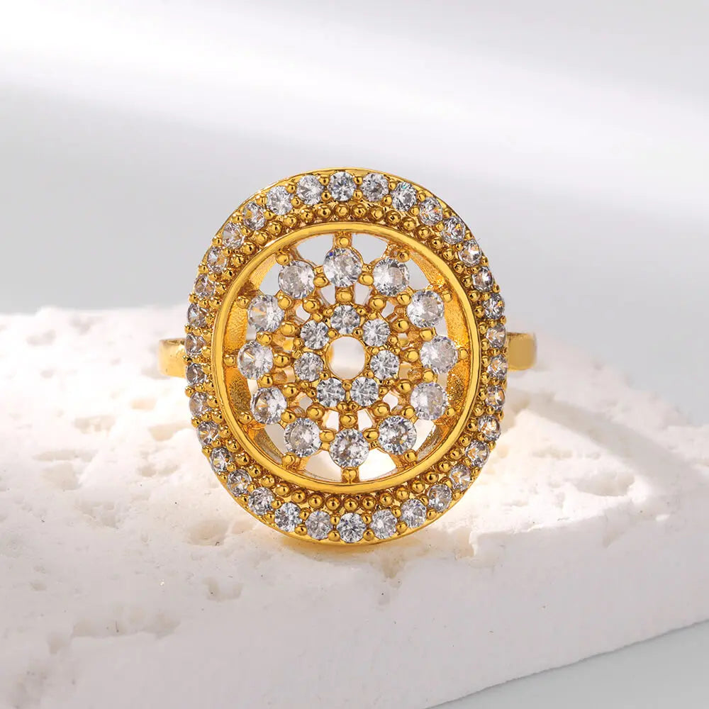 Cubic Zirconia Flora Gold Stainless Steel Ring