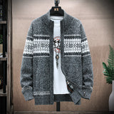 Men's Printed Stand-collar Cardigan Jacket For Outer Wear To Keep Warm And Loose