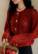 Vintage Rot Locker sitzende Strickjacke