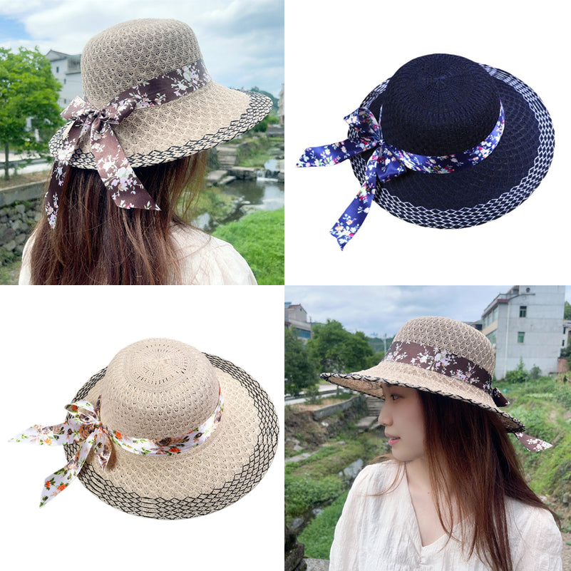 Elegante sombrero para el sol con cinta floral