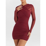 Sheer Long Sleeve Backless Bodycon Mini Dress