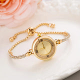 Reloj de cuarzo de lujo para mujer: elegante reloj de pulsera de acero inoxidable con esfera pequeña