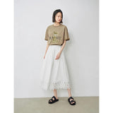 Elegant Lace Spliced Mid-Calf A-Line Skirt for Women