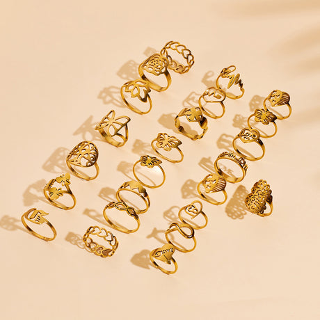 24 PCS Box 100 PCS Box Fashion Ring Set Gold Plated Stainless Steel Rings For Women Girls - Dazpy