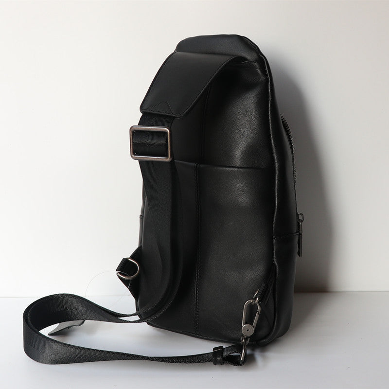 Black Top Layer Cow Leather Japanese Casual Bag - Dazpy