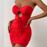 Seductive Red Off Shoulder Ruffle Mini Dress