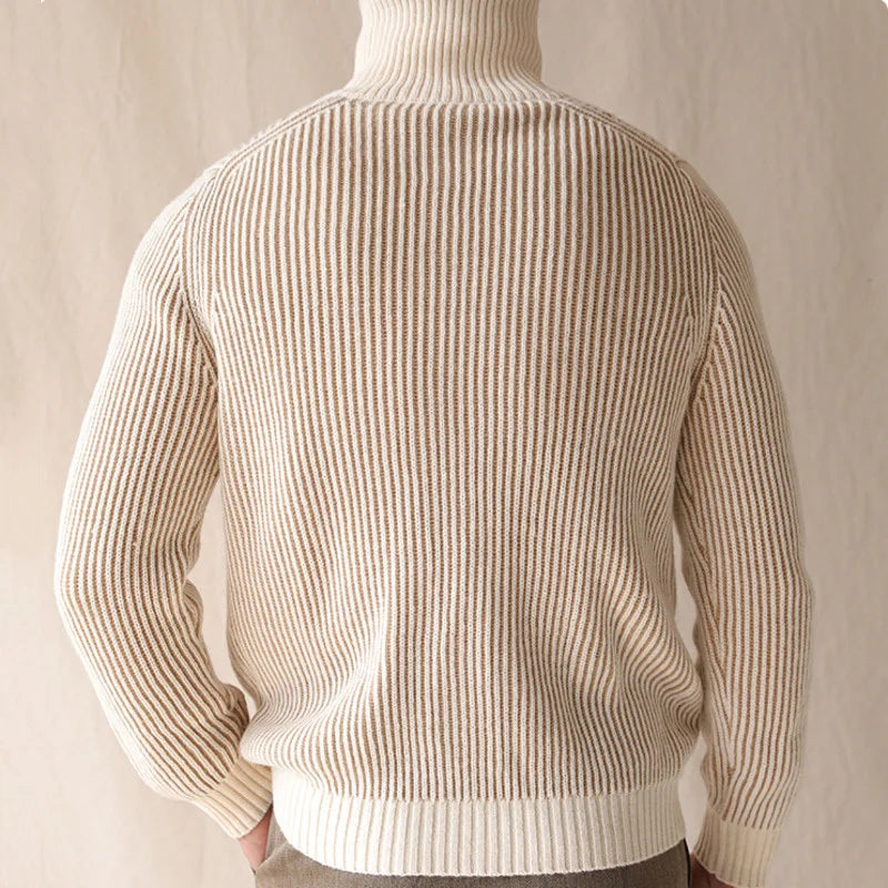 Suéter tipo cárdigan de punto con cuello alto y cremallera para hombre, abrigo de negocios ajustado para otoño e invierno