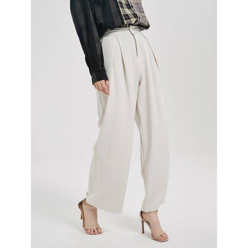 Pantalones elegantes de pierna ancha y cintura alta para mujer