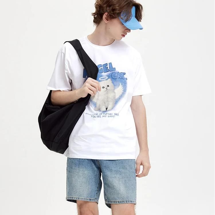 Camiseta de algodón con gráfico de gato ángel