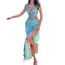 Women's Floral Mesh Top and Skirt Set