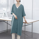 Women's V-Neck Contrast-Button A-Line Shirt Dress