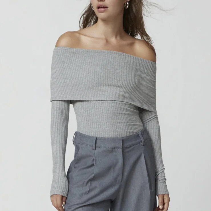 Elegant Off-Shoulder Knit Sweater