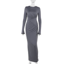 Vestido ajustado gris de manga larga y talle alto para mujer