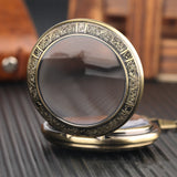 Classic Vintage Flip Magnifier Hollow Blue Shading Roman Digital Manual Mechanical Pocket Watch - Dazpy