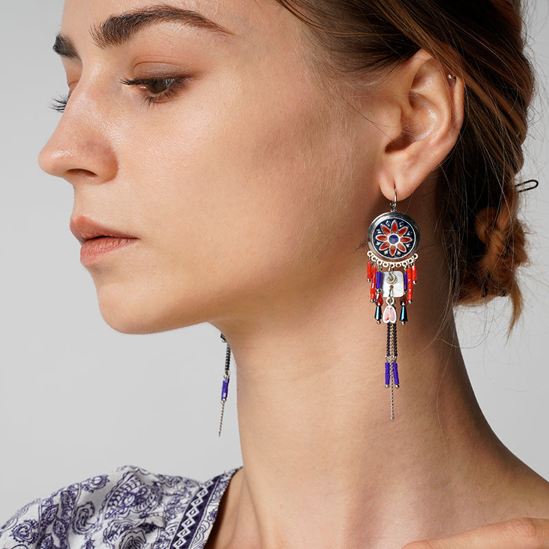 Women's Fashion Vintage Painted Dreamcatcher Earrings - Dazpy