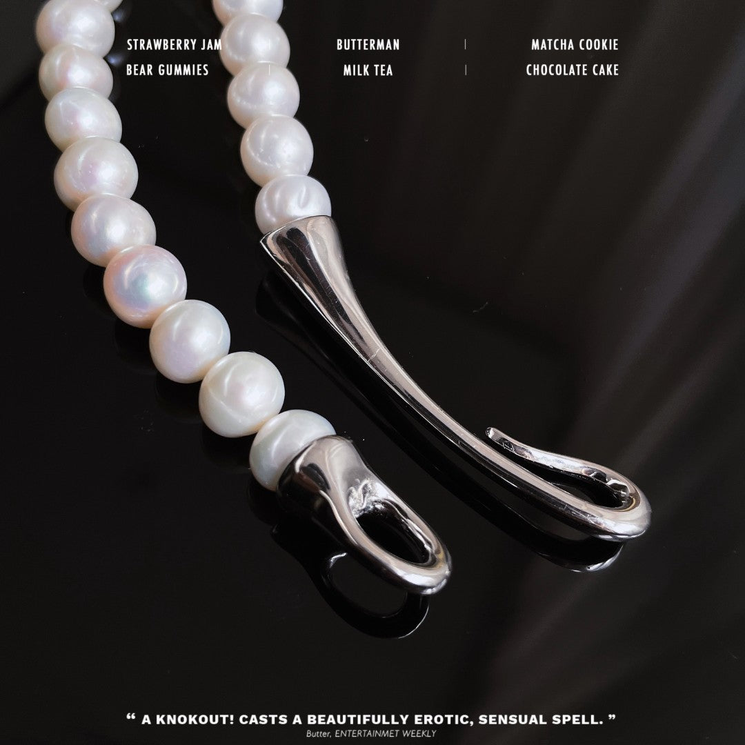 S925 Silver White Pearl Round Bead Hook Necklace About 50CM - Dazpy