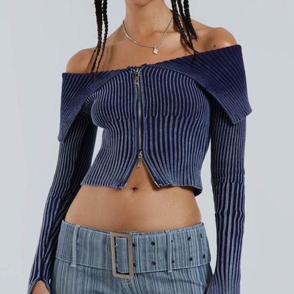 Schicker gestrickter One-Shoulder-Midriff-Cardigan