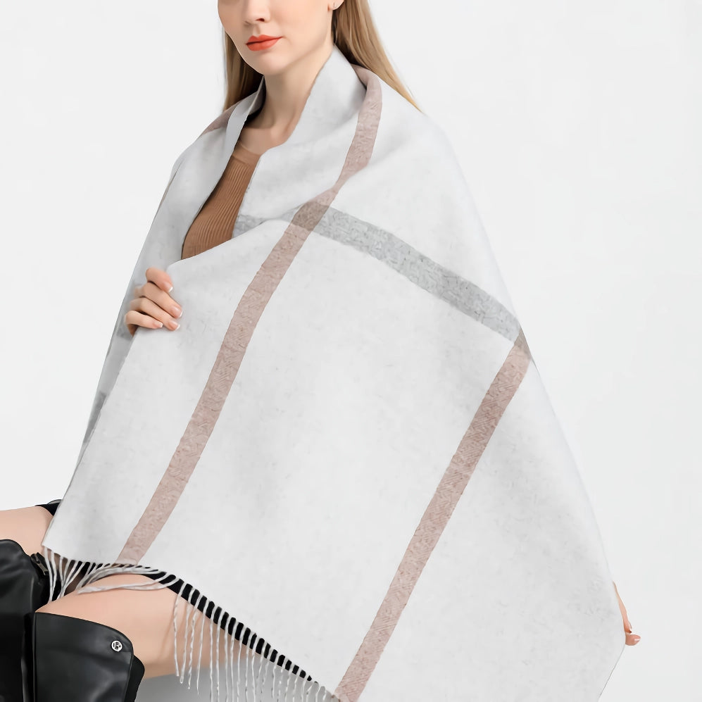 Luxuriöser karierter Kaschmirschal für Damen – warmer Pashmina-Schal mit Quasten