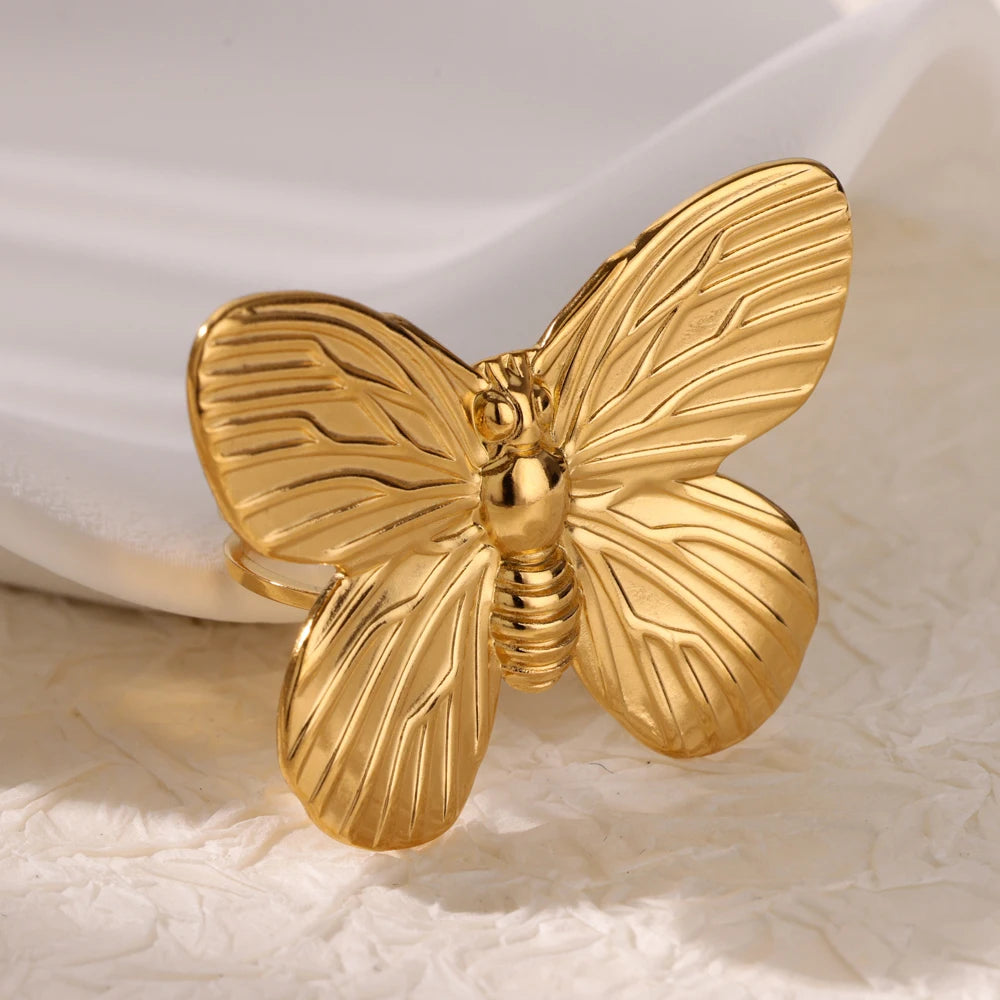 Vintage Schmetterling Edelstahlringe – Eleganter Paarschmuck