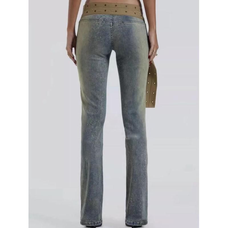 Low Waist Slim-Fit Pencil Jeans with Canvas Belt