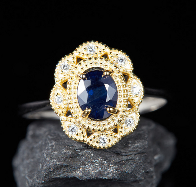 Natural Sapphire Ring Female Inlaid S925 Sterling Silver Ring - Dazpy