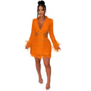 Women's V-Neck Long-Sleeve Tassel Midi Dress
