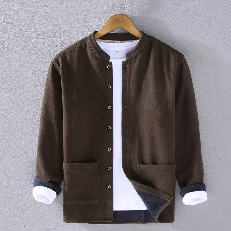 Men's Loose Velvet Thickened Cotton And Linen Casual Composite Jacket