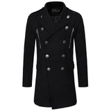 Double-breasted Large Lapel Men's Casual Slim-fit Mid-length Woolen Trench Coat