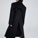 Elegant Woolen Overcoat with Waist Cut-Out