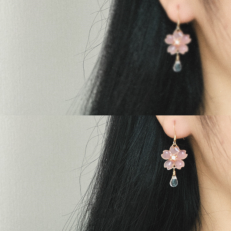 Cherry Blossom Mismatch Decorative Face Earrings - Dazpy