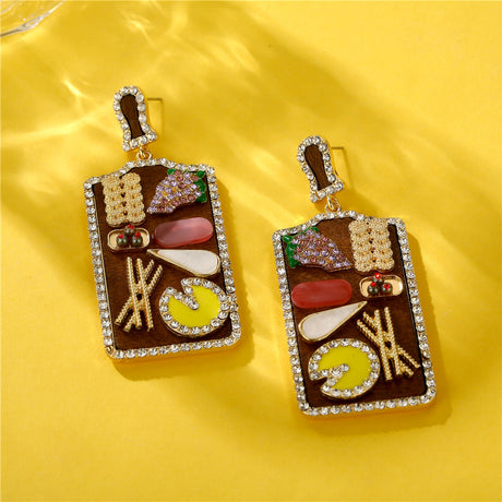 Earrings Fashion Creative Personality Fruit Pizza Luncheon Meat Platter - Dazpy