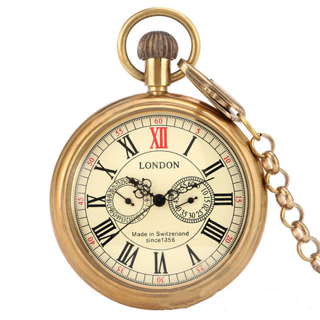 Brass Uncovered Roman Characters Five-pin Manual Manipulator Large Pocket Watch - Dazpy