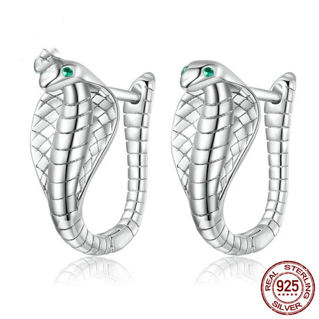 Cobra Earrings In Sterling Silver White Gold Plated - Dazpy