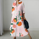 Printed Button-Detail Long-Sleeve Dress