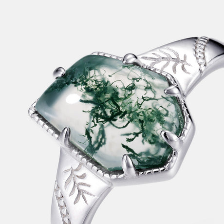 S925 Sterling Silver Irregular Green Moss Agate Ring - Dazpy