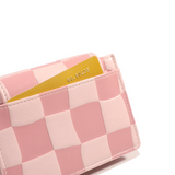 Trendy Checkerboard Trifold Wallet with Cartoon Print