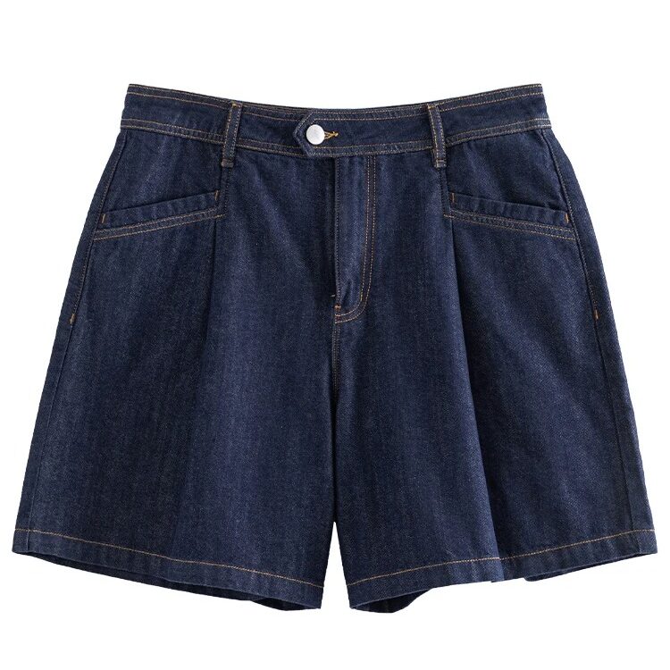 Lockere Shorts mit hoher Taille in Dunkeljeansblau