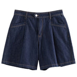 Dark Denim Blue High Waist Loose Shorts