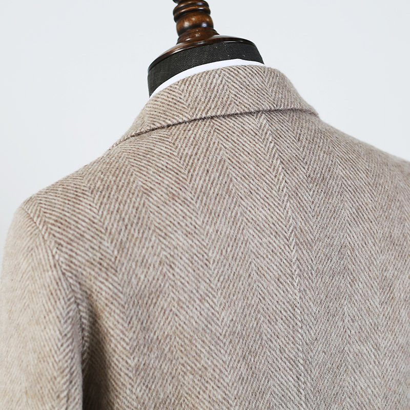 Double-faced Woolen Goods Wool Overcoat Mid-length Herringbone Pattern Handsome Jacket