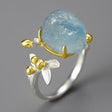 Natural Aquamarine Flower Adjustable Ring - Dazpy